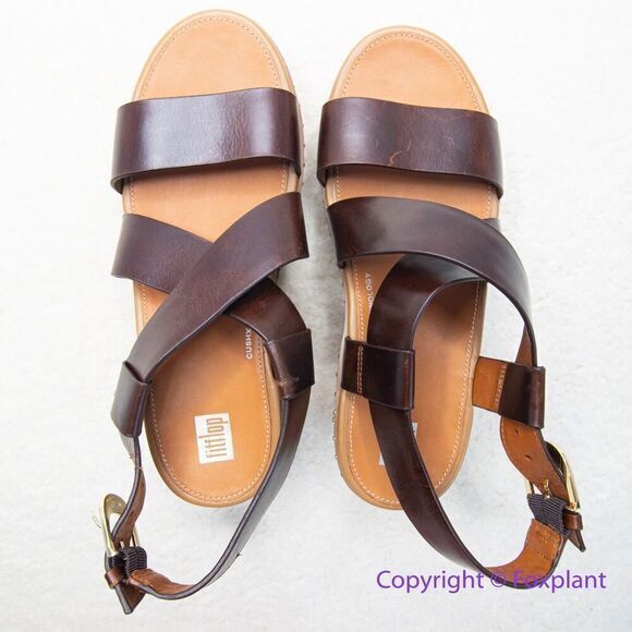 New! FitFlop women's Pilar Back-Strap Leather Clogs in‎ Brown, size 8 - Picture 3 of 16